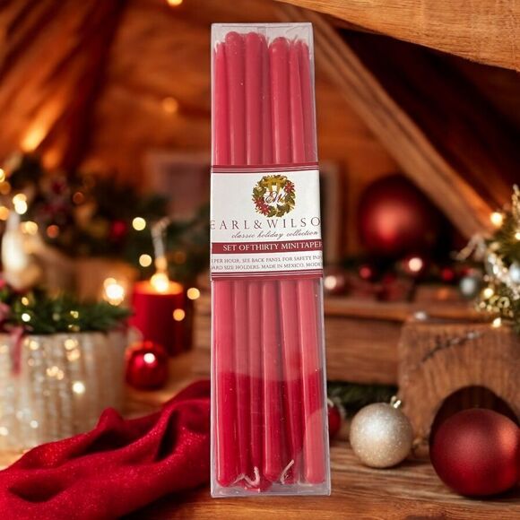 30 Mini Taper Candles Red Christmas Holiday Skinny EARL & WILSON Dripless NEW. - Picture 11 of 14